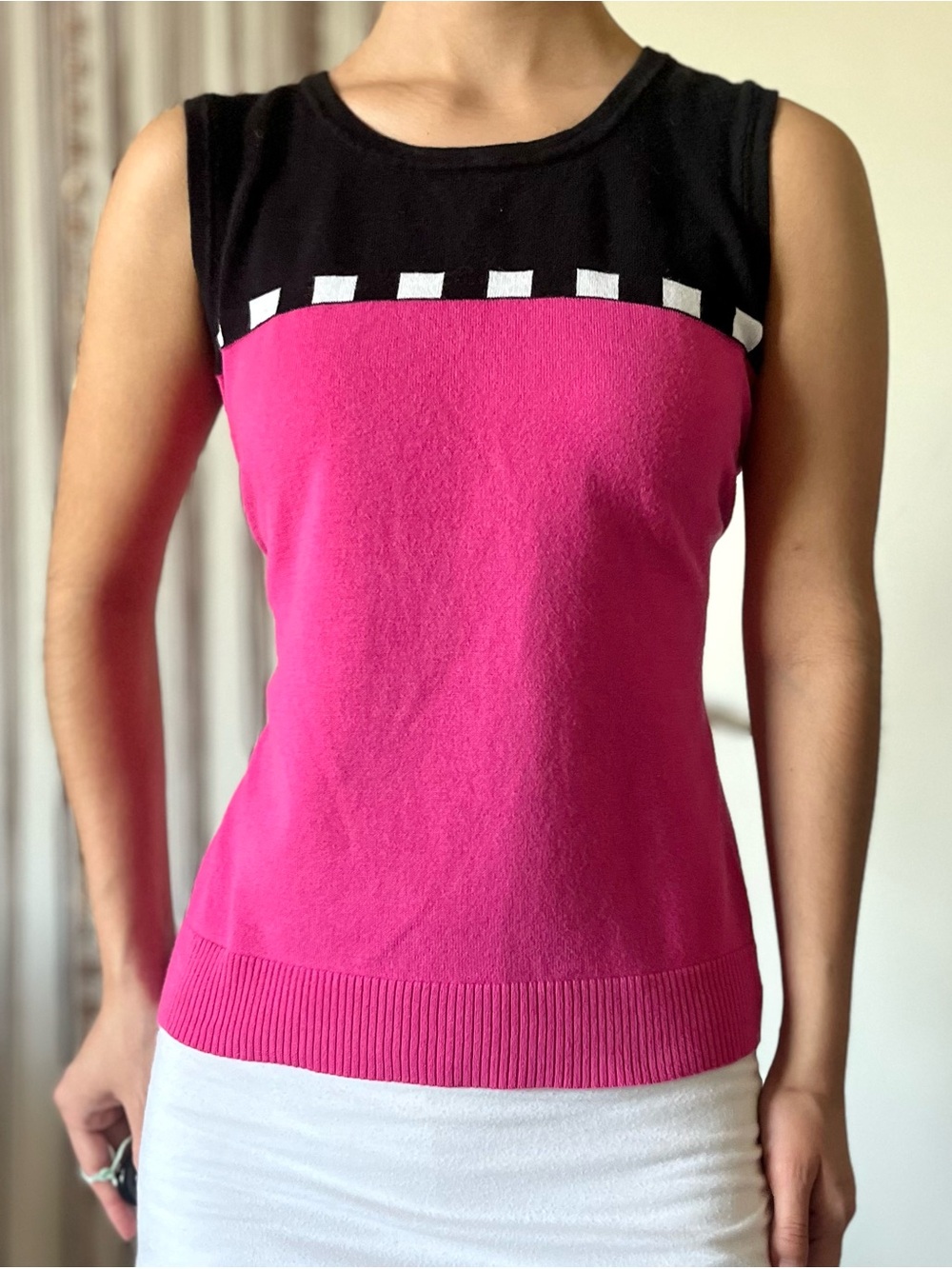christopher & banks pink checker print sweater vest